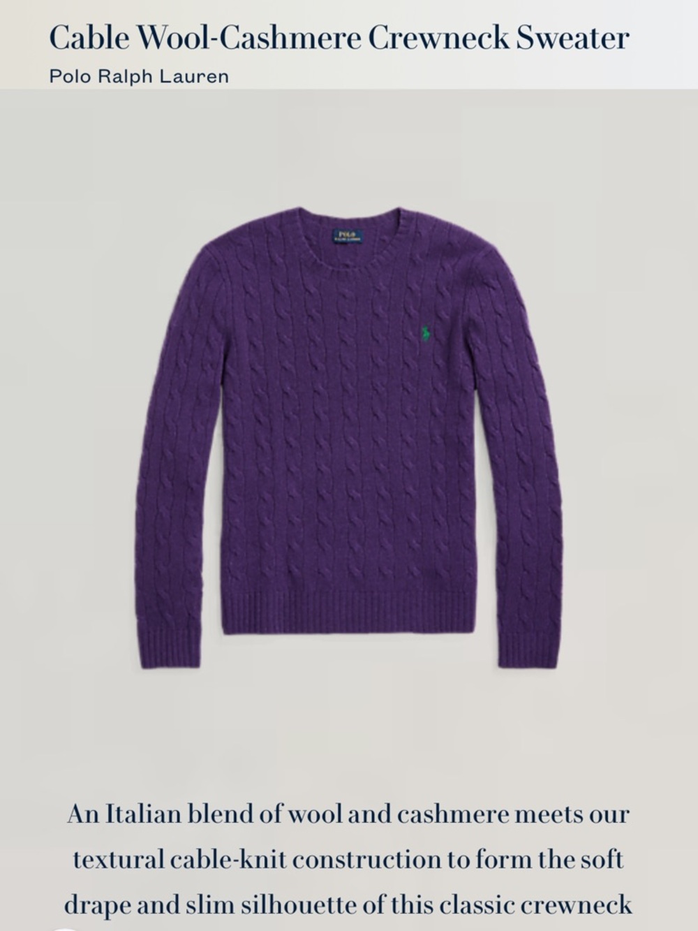 Polo Ralph Lauren Cable Wool-Cashmere Crewneck Sweater - Picture 2 of 8